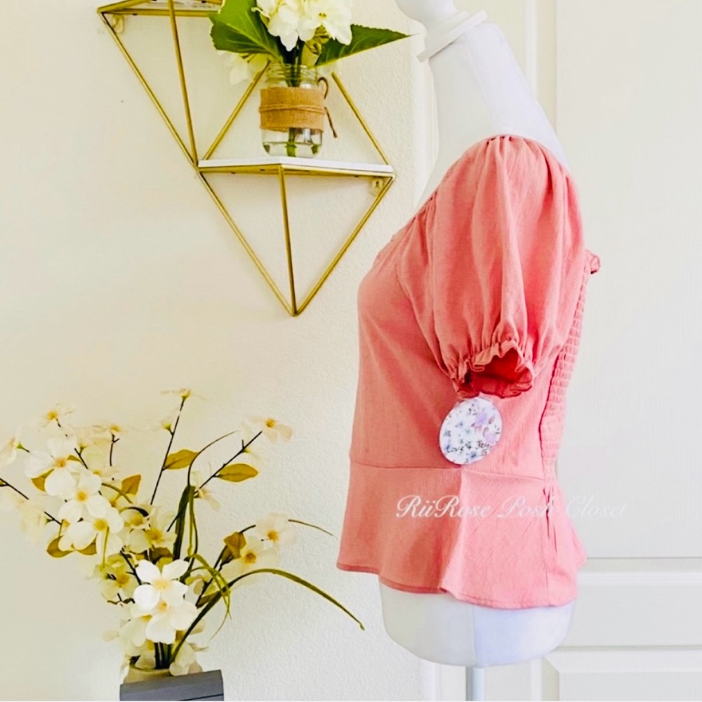 NWT Love + Joy Pink Puff Sleeve Button-Down Top